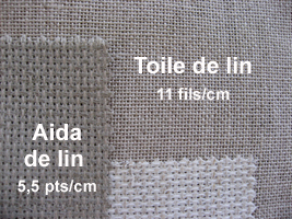 Toile de lin 11 fils/cm et Toile Aida de lin 5,5pts/cm